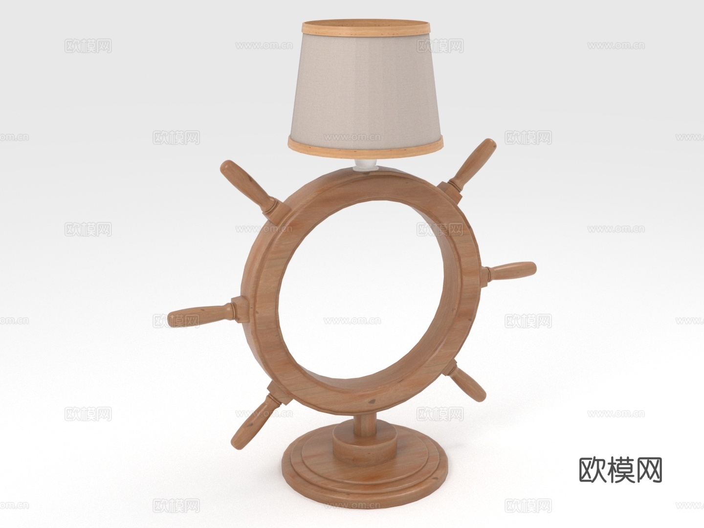 船舵台灯 航海装饰 木质台灯 船舵灯 航海主题3d模型下载（渲染图1）