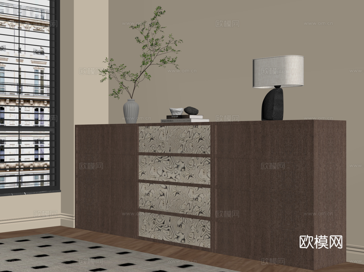 中古风玄关柜 边柜su模型