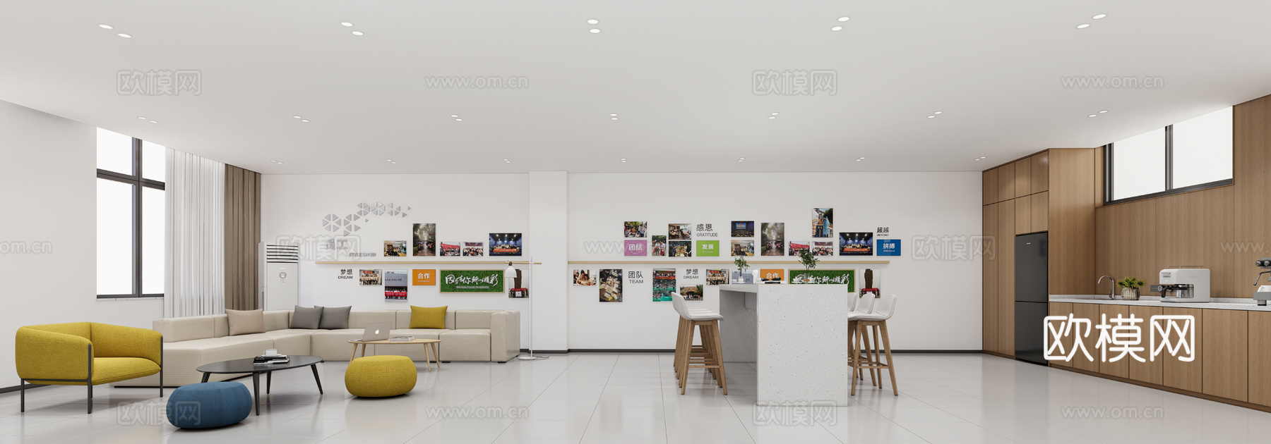 现代极简茶水间_职工之家_茶水间_休息处_公司茶水吧su模型