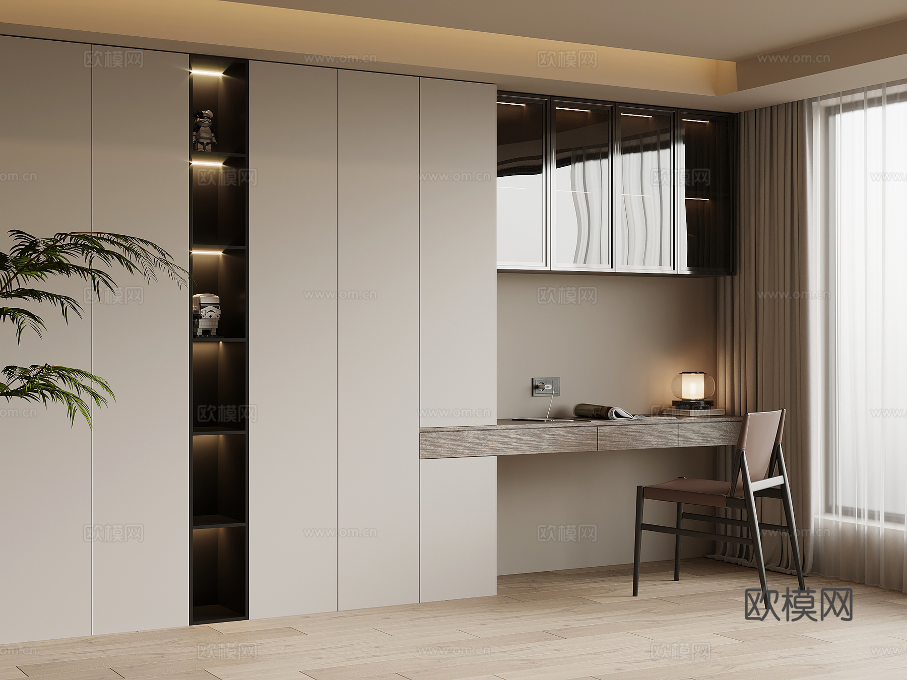 现代简约书柜 书桌椅su模型