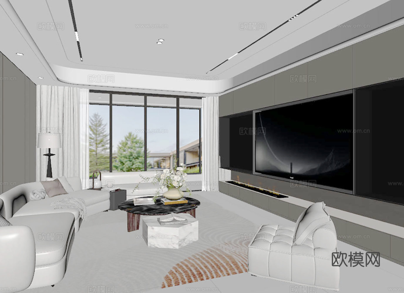 现代客厅 电视墙su模型