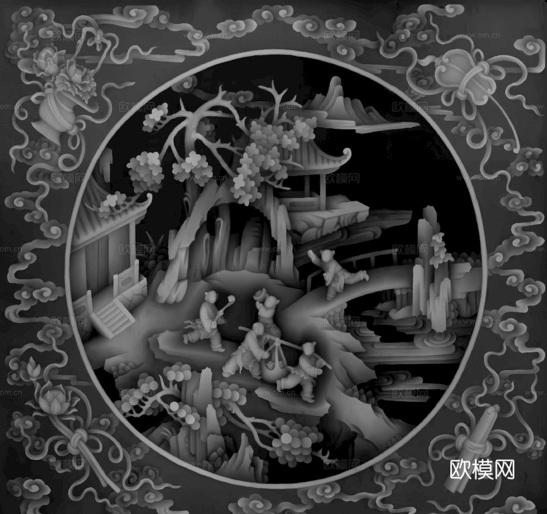 浮雕 金属浮雕 铜雕 木质雕花 十二生肖 黑白凹凸浮雕灰度图