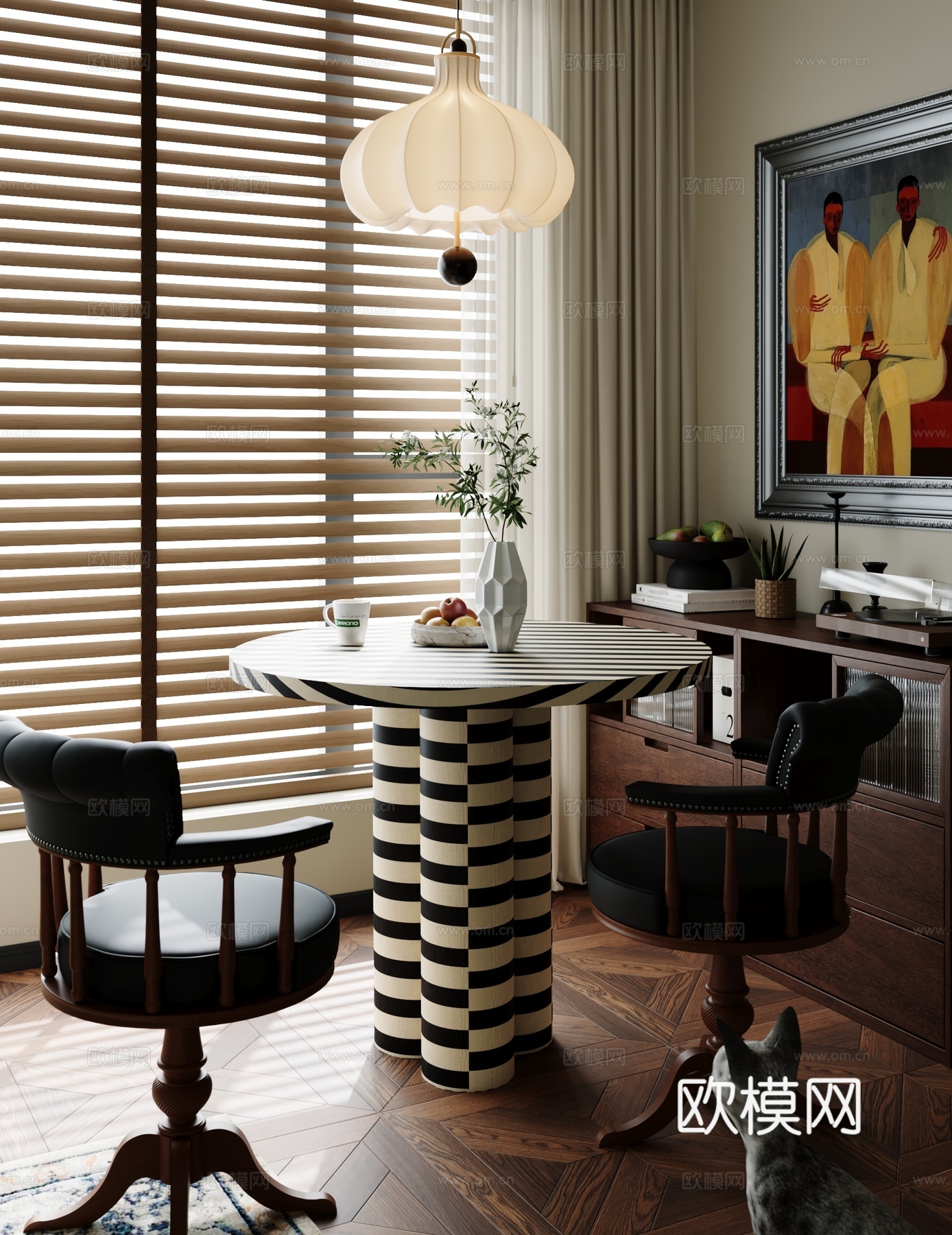 法式中古家居客厅 中古奶油风客厅 玄关柜 斗柜 USM边柜su模型