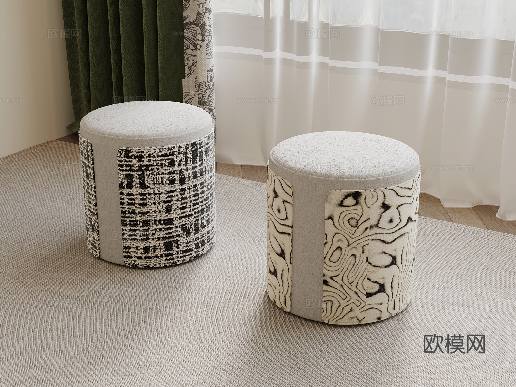 现代中古风换鞋凳 沙发凳su模型