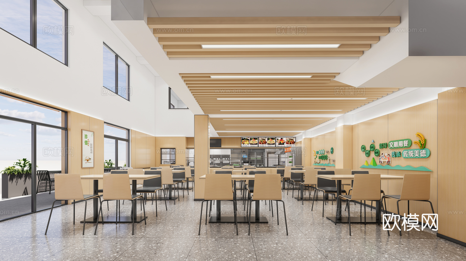 现代简约食堂_食堂明档_餐厅食堂_食堂_餐厅_现代餐厅su模型