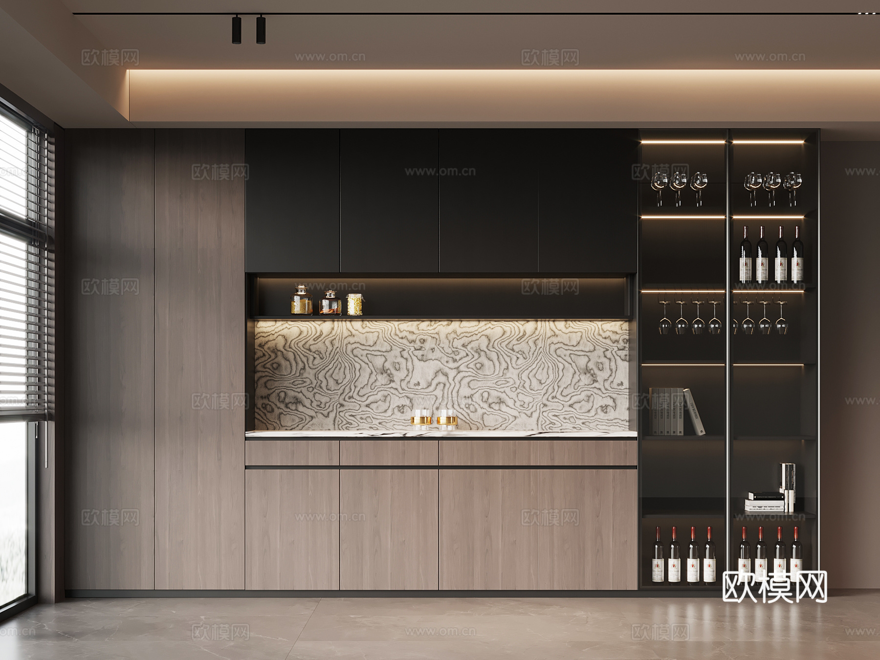 现代意式酒柜 餐边柜 橱柜su模型