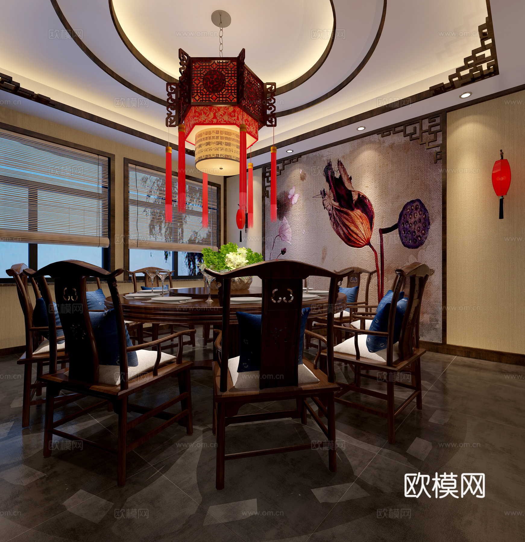 中式包房酒店包房中式吊灯3d模型下载