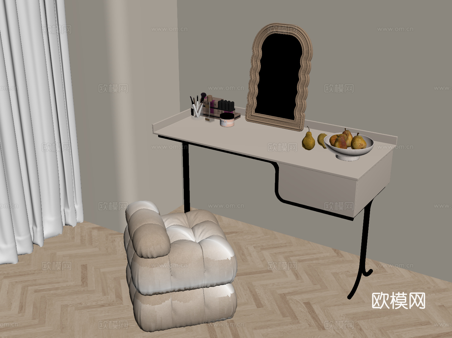法式奶油风梳妆台su模型
