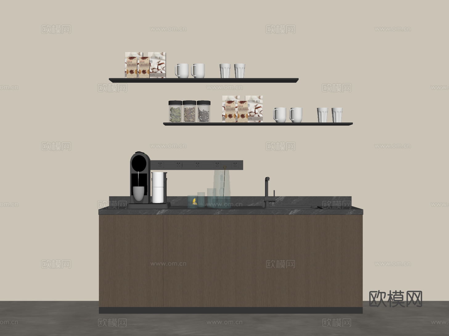现代意式酒柜 边柜 水吧柜su模型