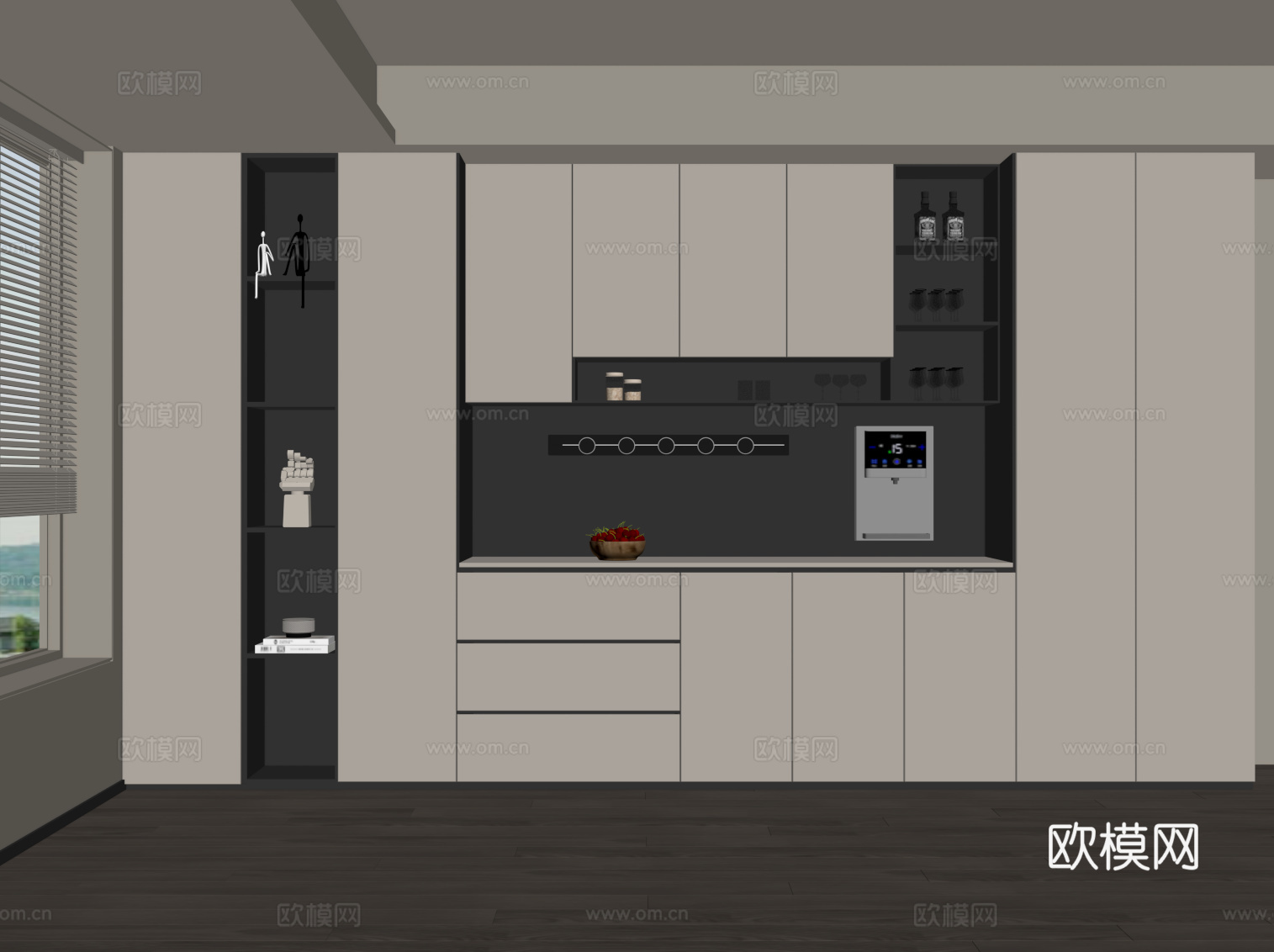 现代意式酒柜 餐边柜su模型