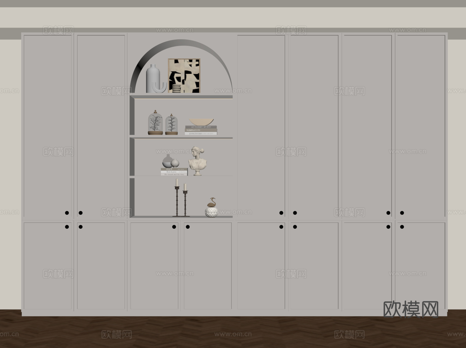 法式奶油风书柜su模型