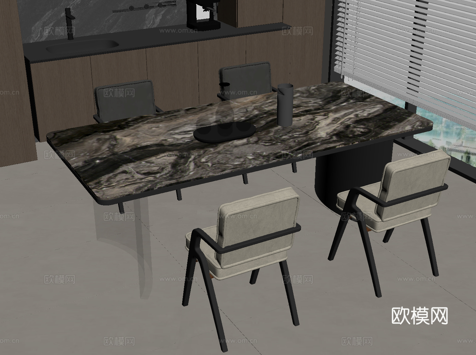 现代意式餐桌椅su模型