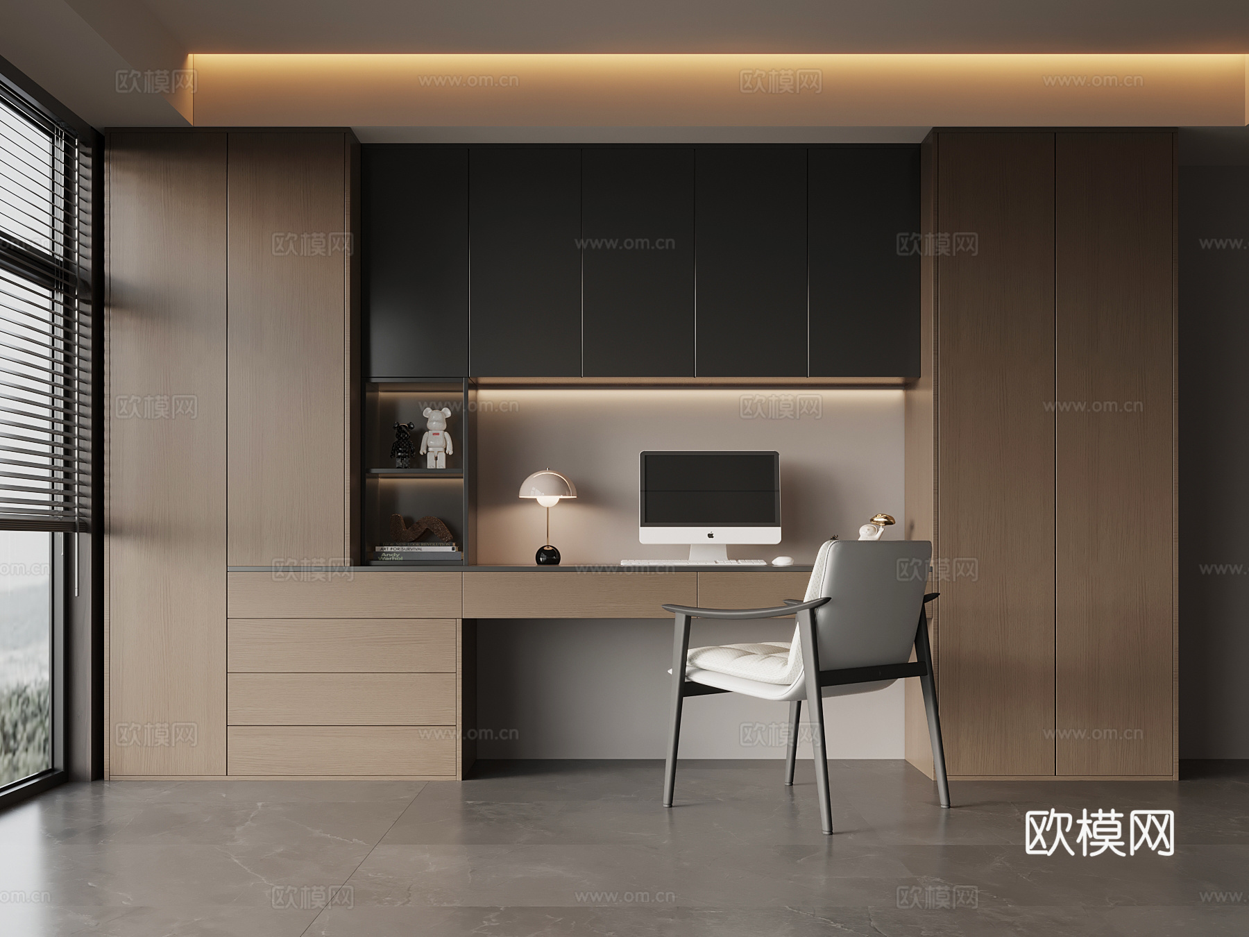现代意式书柜 书桌椅su模型