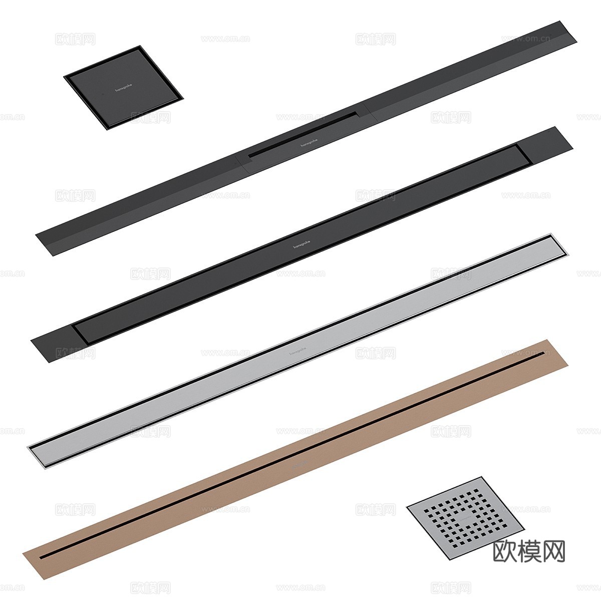 现代极简汉斯格雅花淋浴槽 地漏3d模型下载（渲染图1）