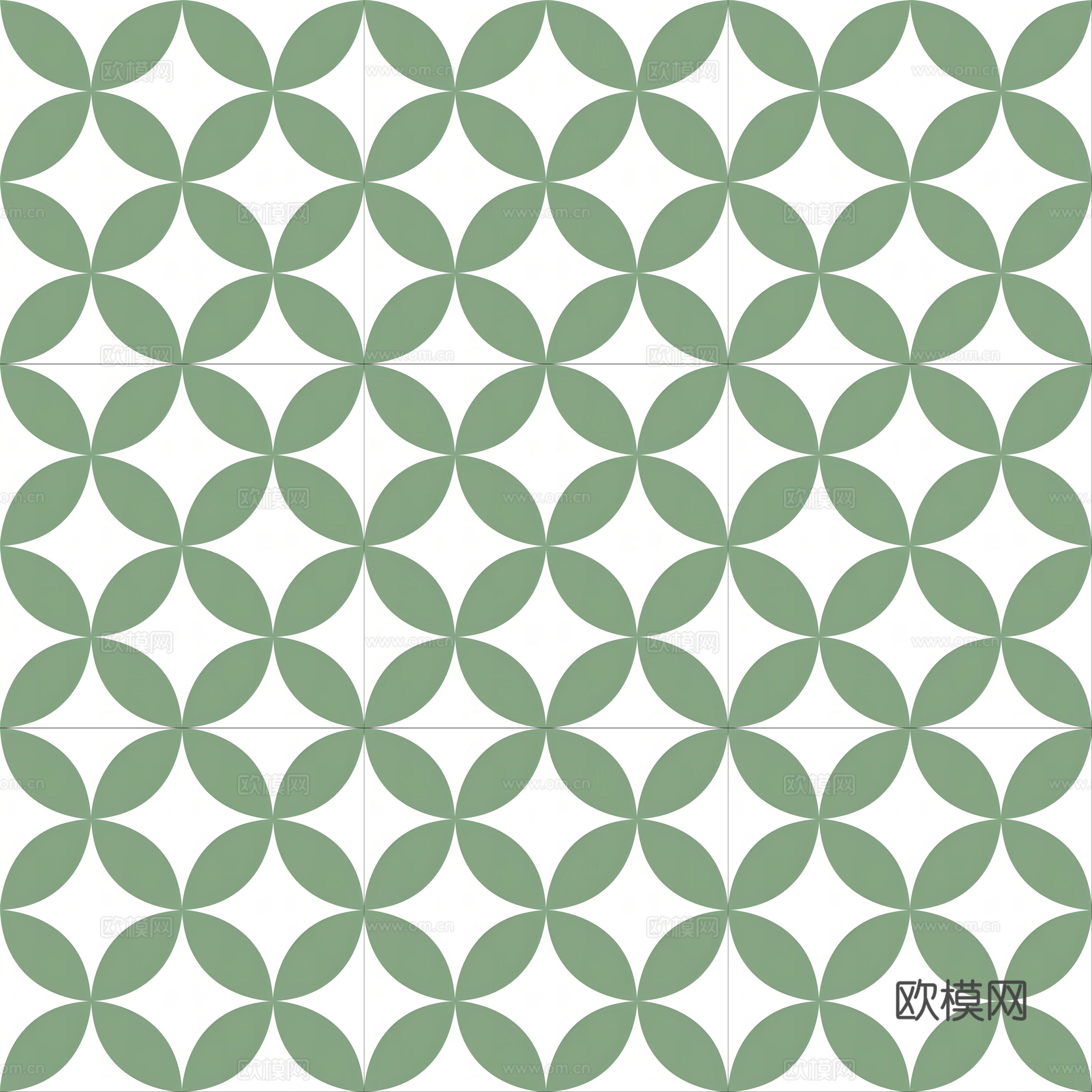 法式北欧无缝绿色复古花砖瓷砖贴图