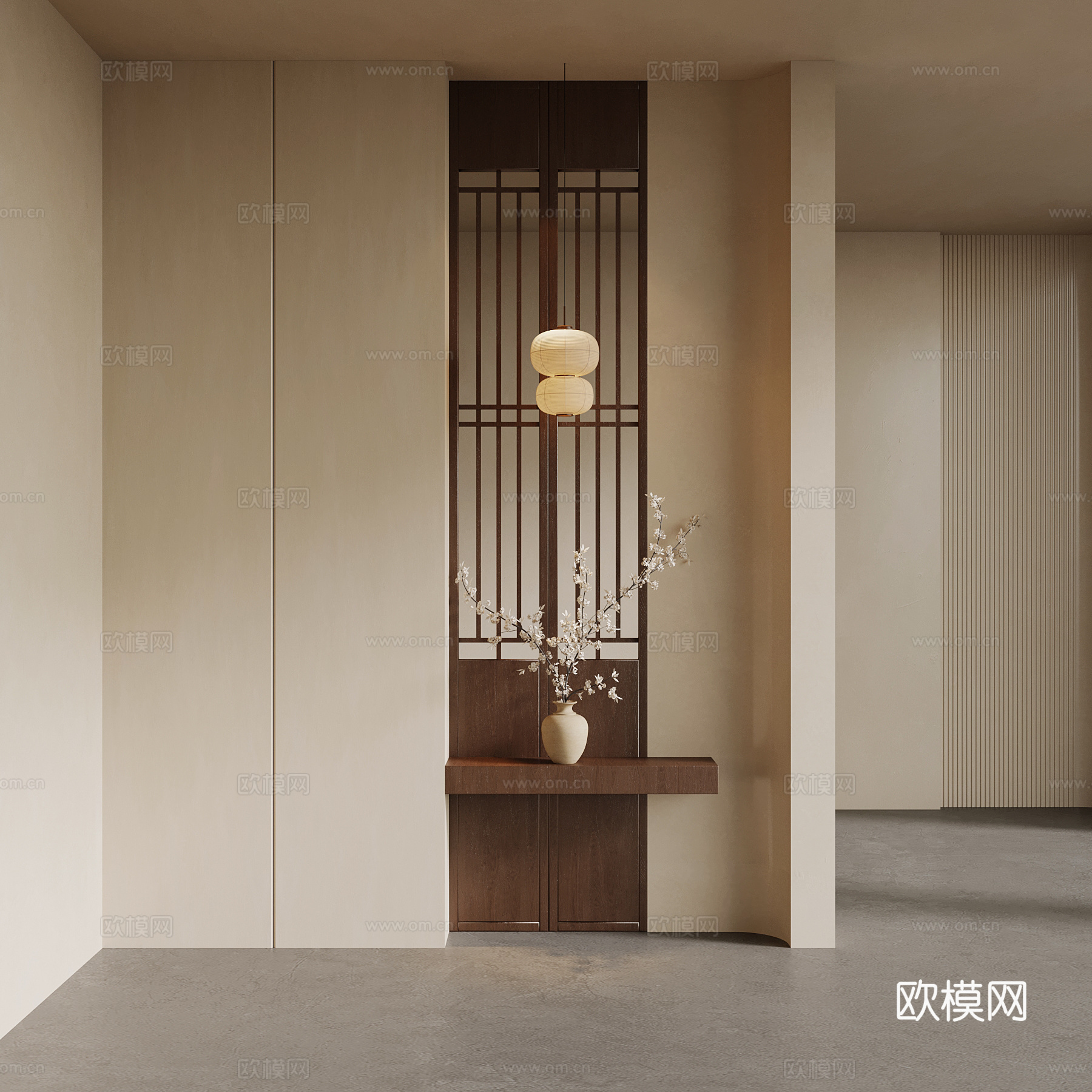 新中式玄关 入户隔断su模型