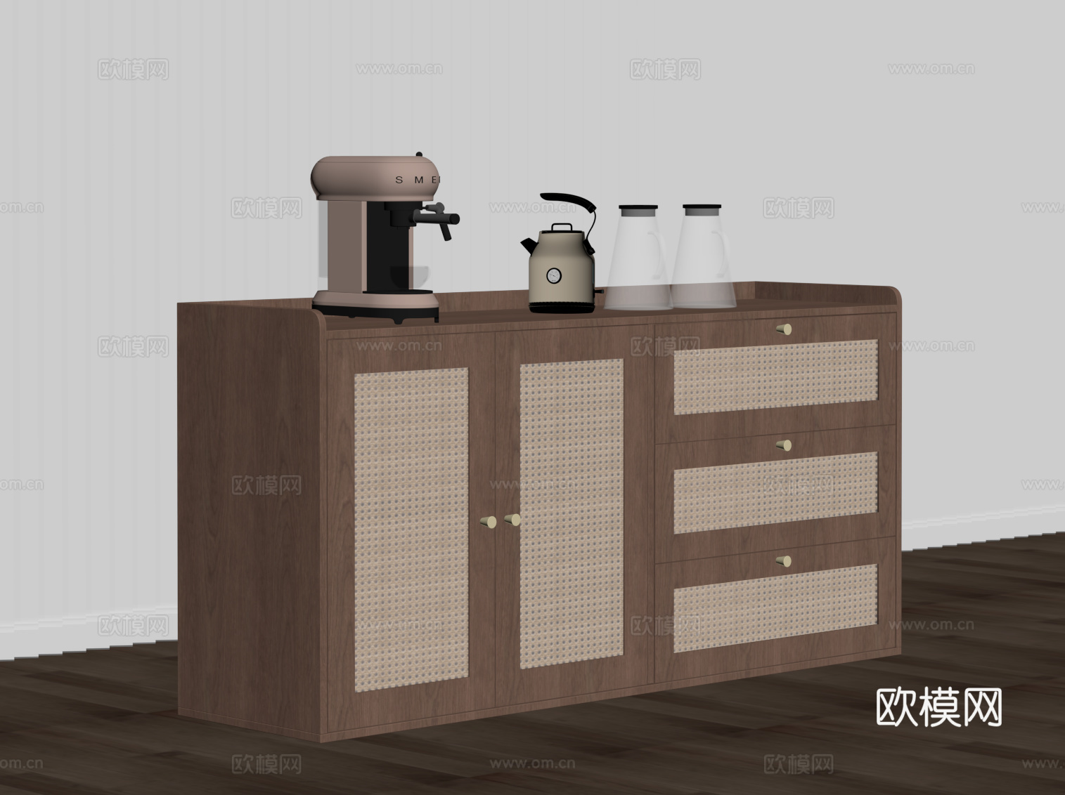 现代中古风餐边柜 备餐柜su模型