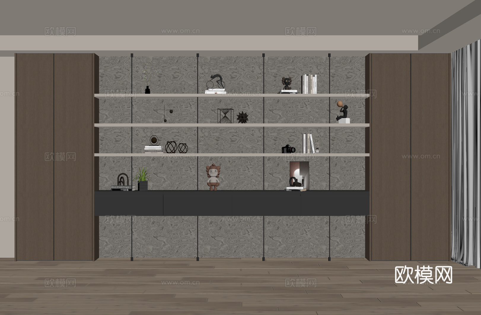 现代意式书柜su模型