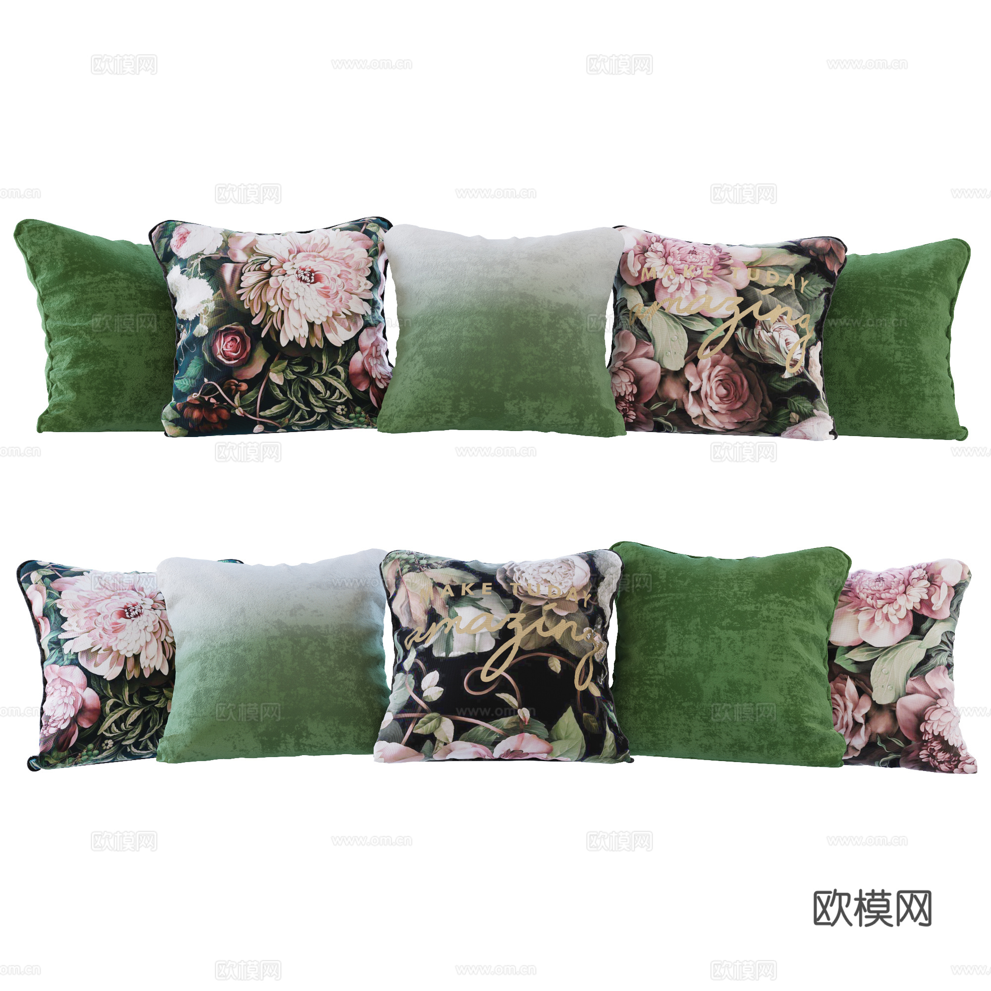 新中式布艺抱枕3d模型下载