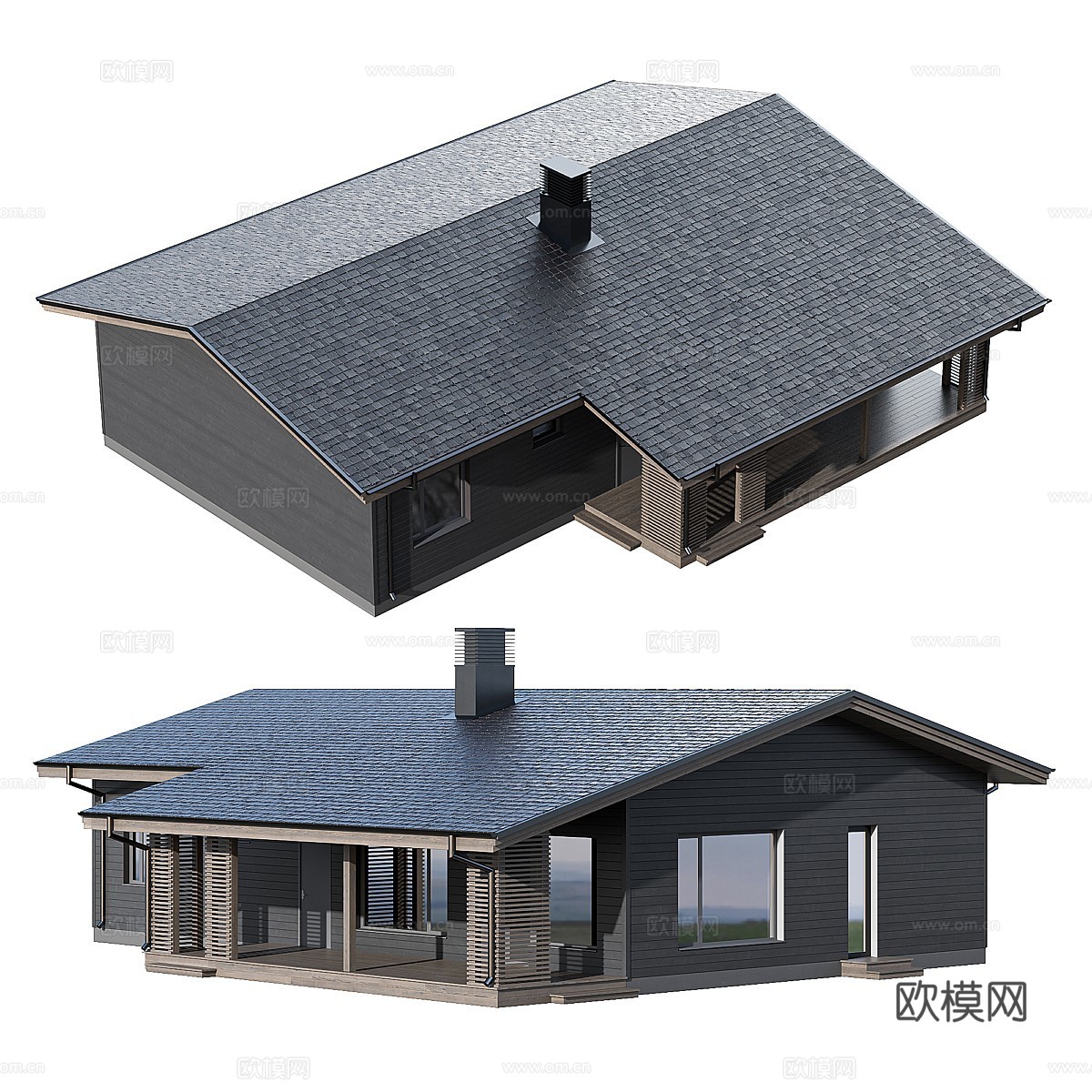 现代单层框架房屋3d模型下载（渲染图1）