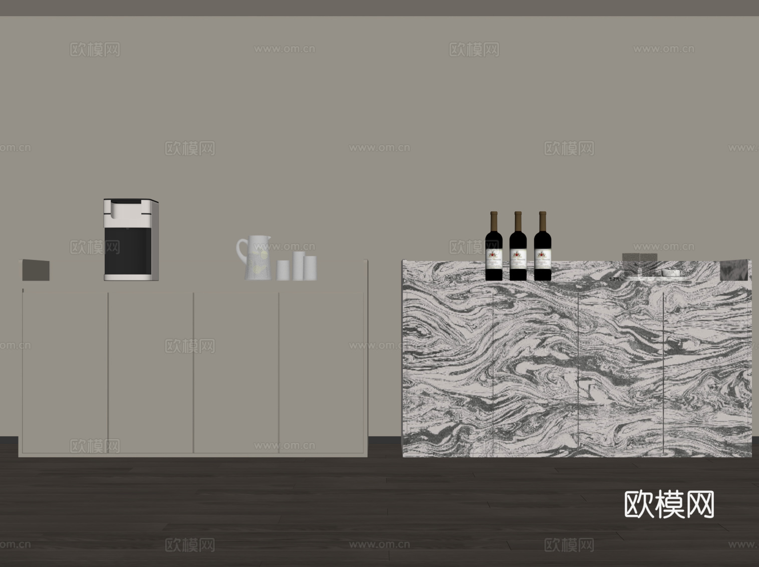 现代餐边柜 橱柜 备餐柜su模型