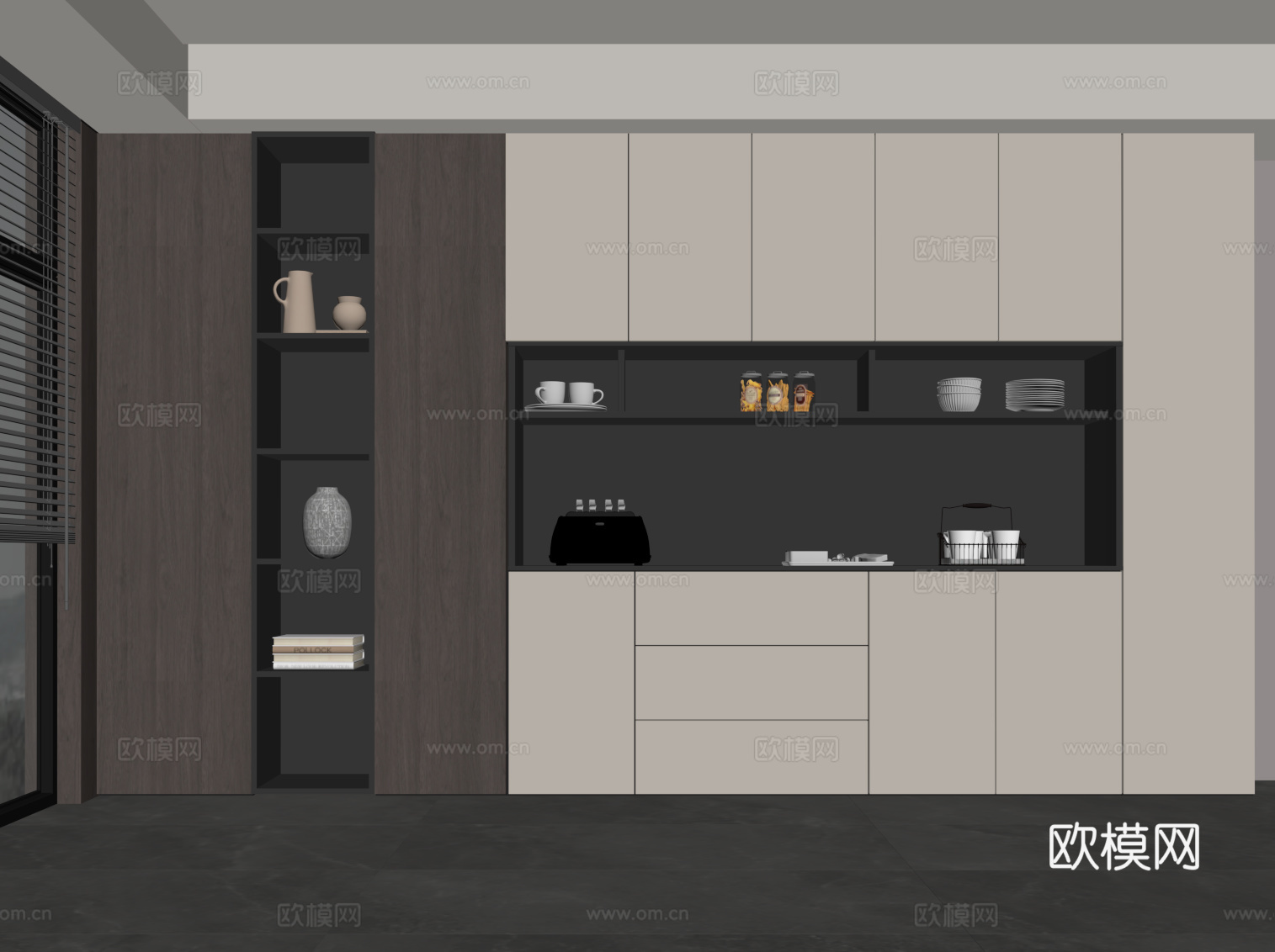 现代意式酒柜 餐边柜su模型