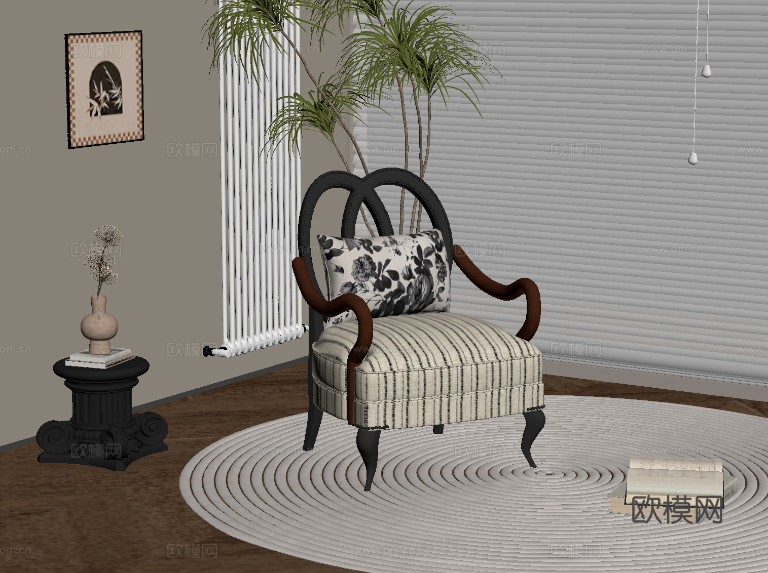 法式复古风休闲椅su模型