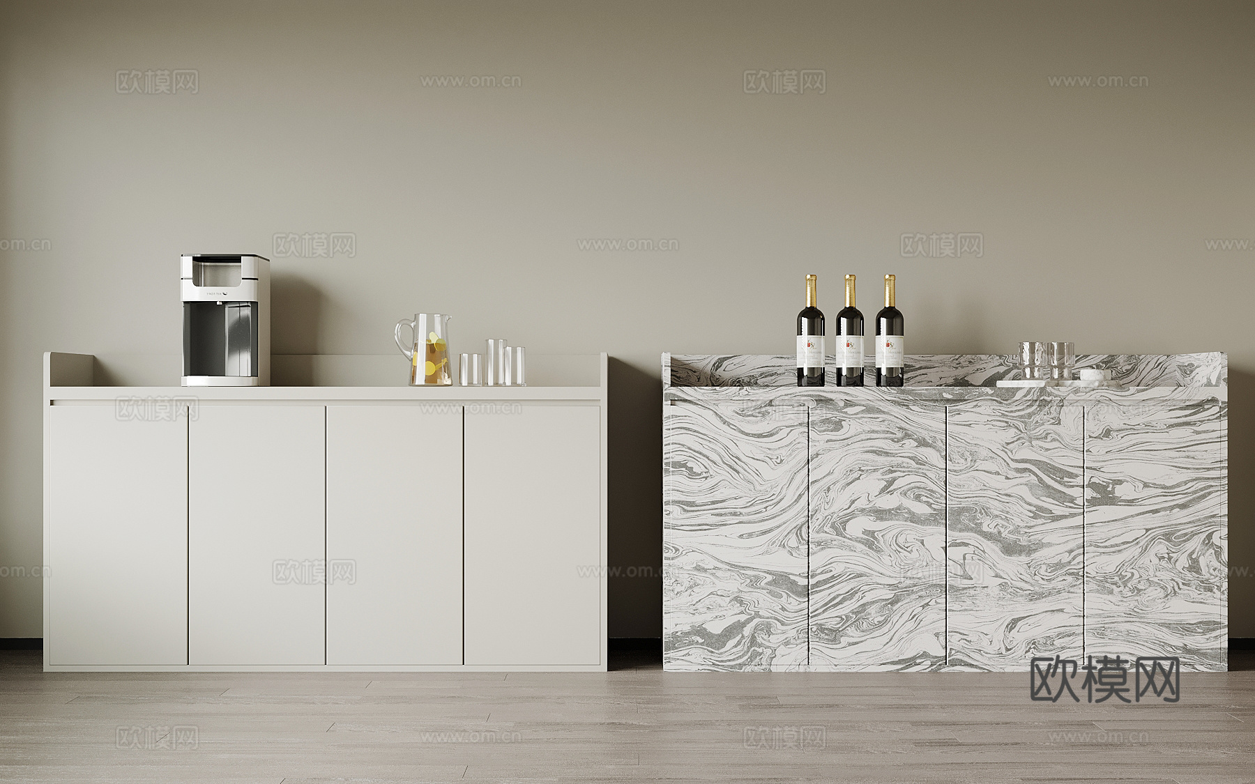 现代餐边柜 橱柜 备餐柜su模型