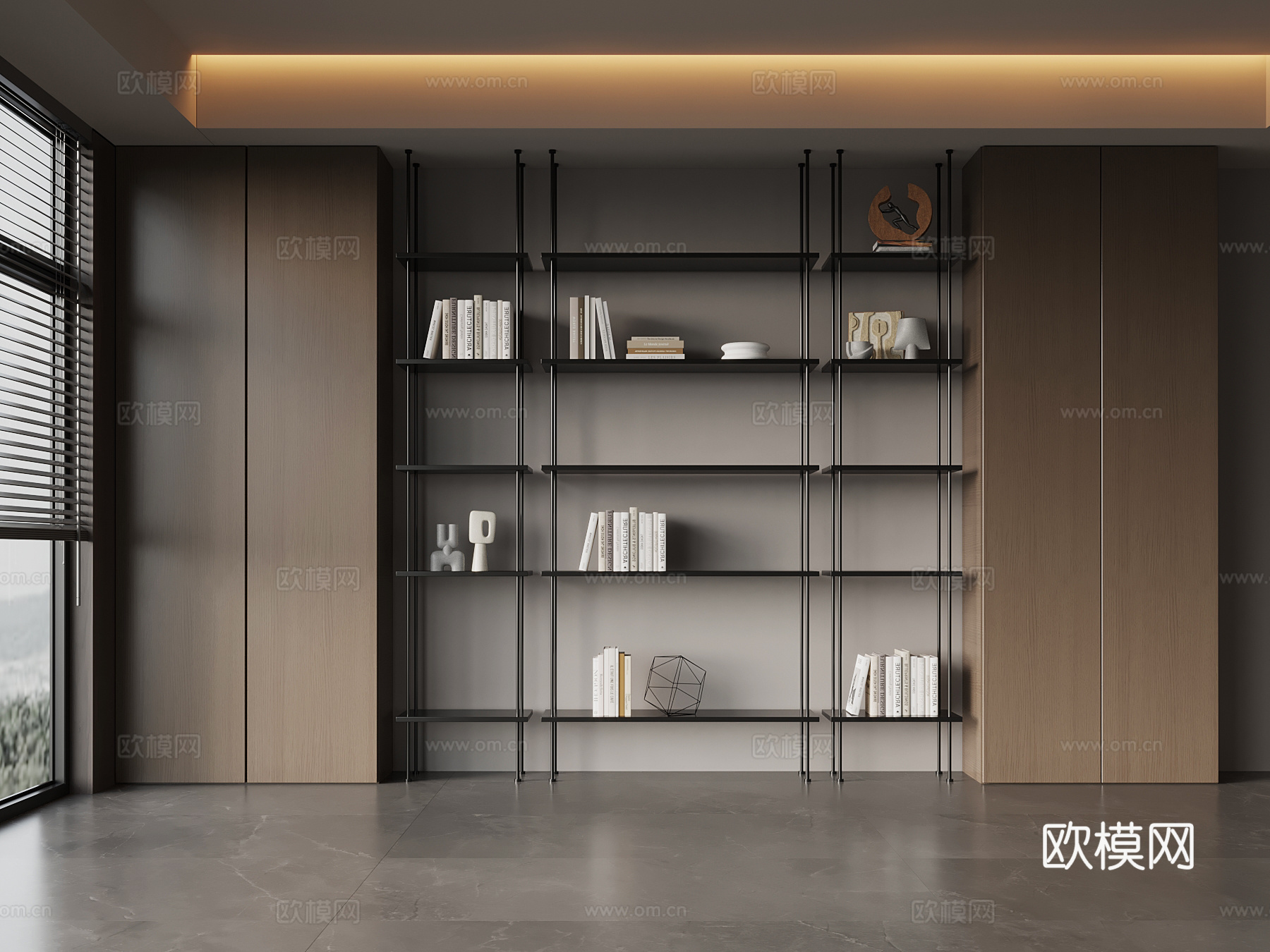 现代意式书柜 书桌椅su模型