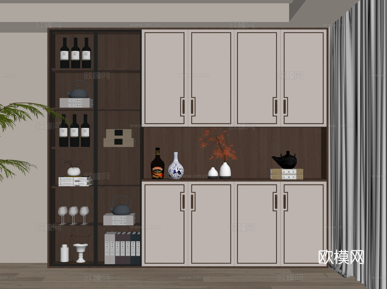新中式酒柜 餐边柜su模型