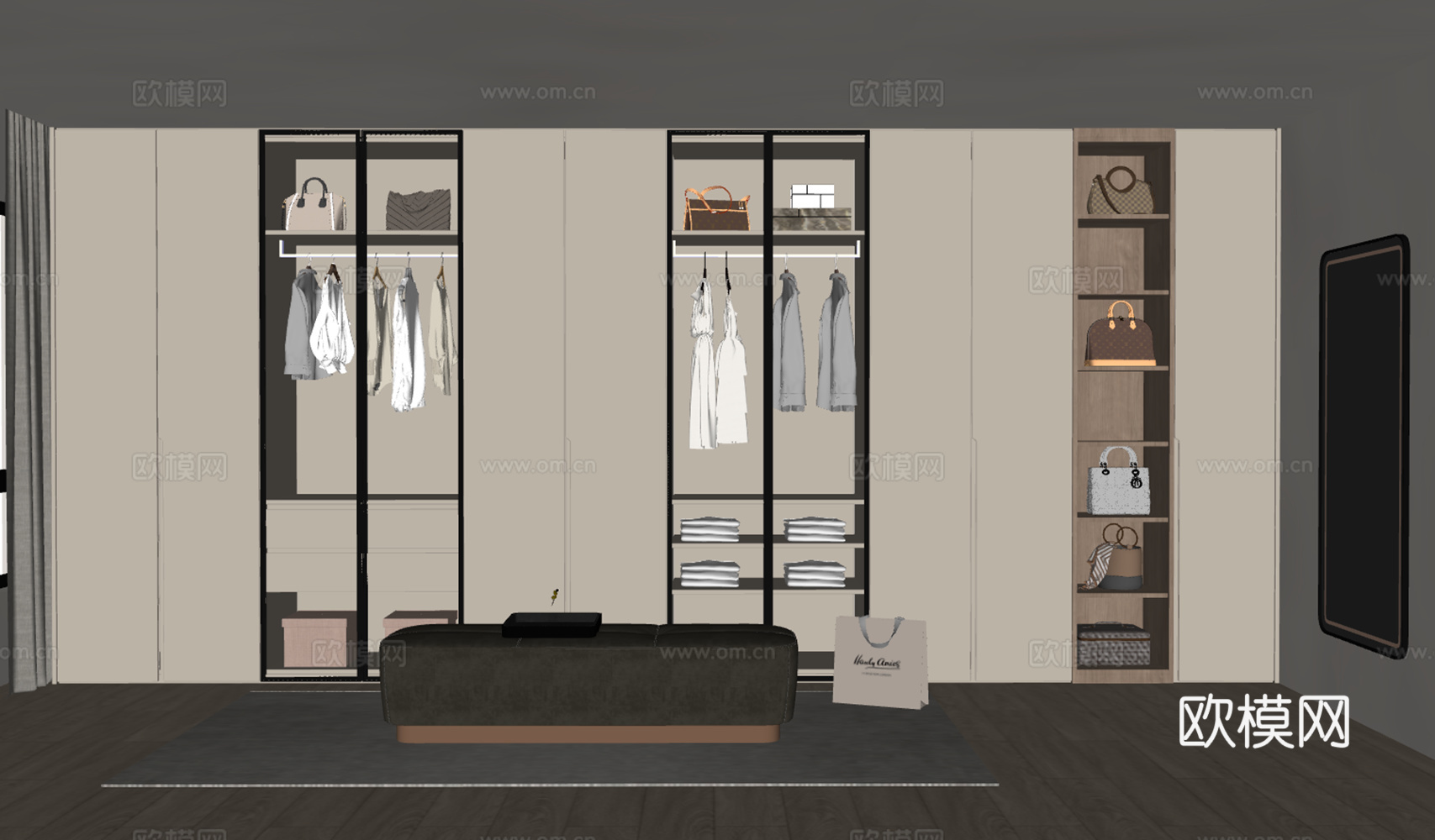 现代意式轻奢衣帽间su模型