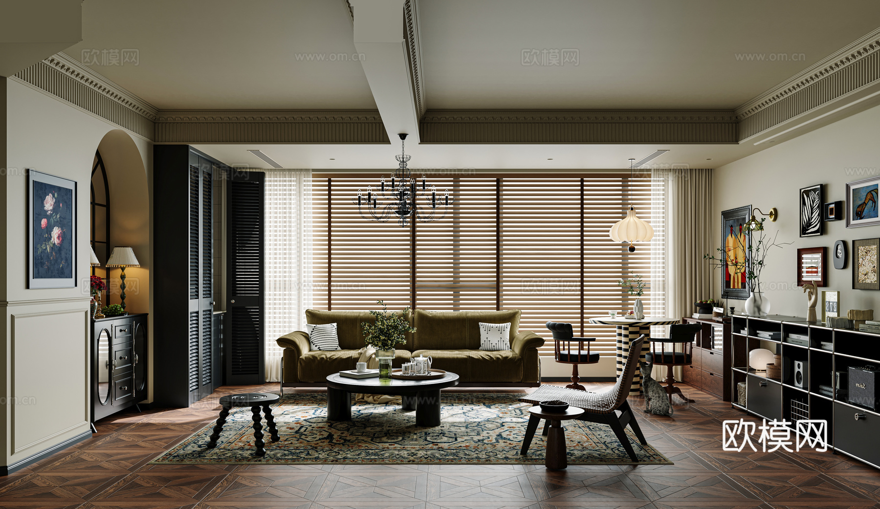 法式中古家居客厅 中古奶油风客厅 玄关柜 斗柜 USM边柜su模型