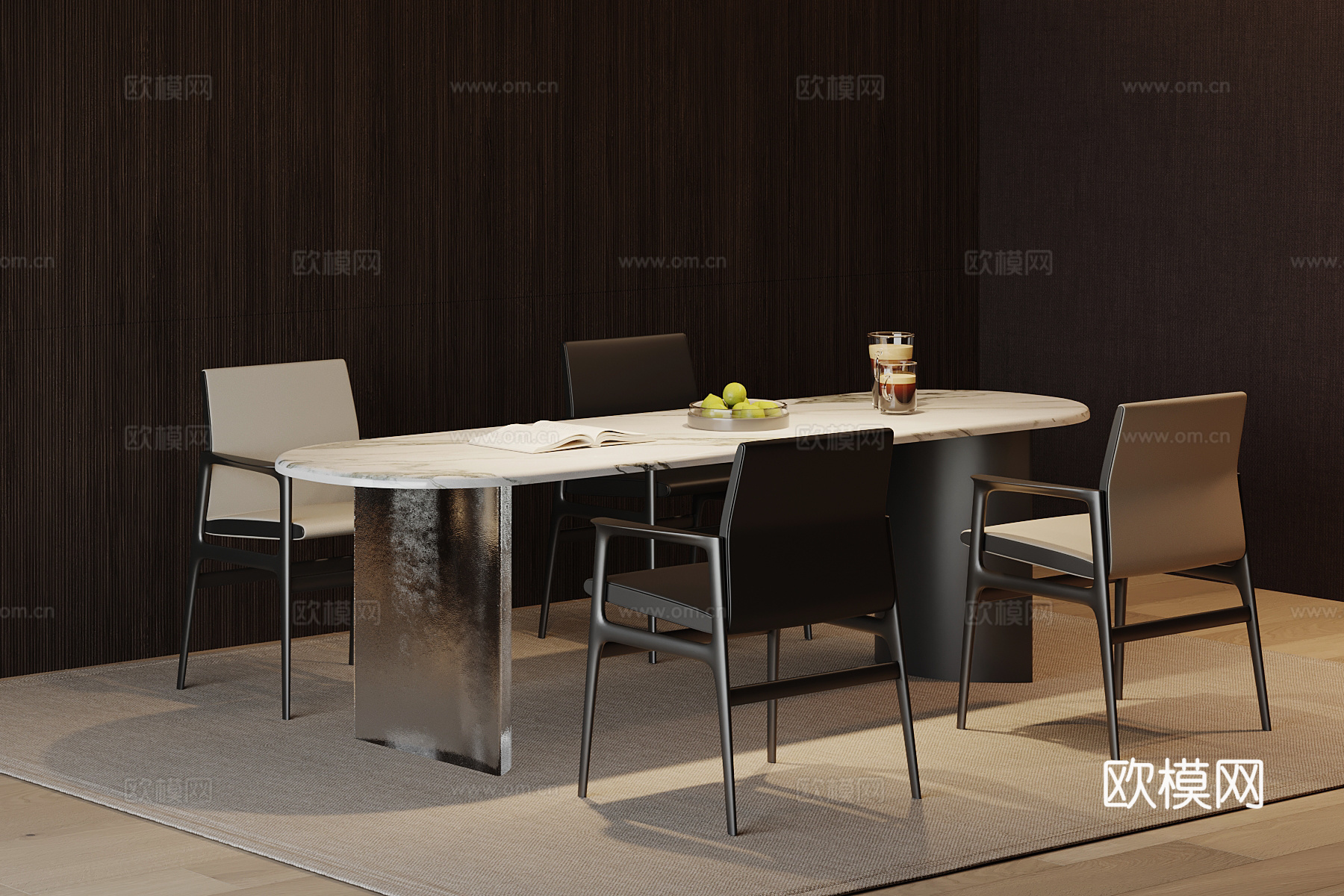 现代意式餐桌椅su模型