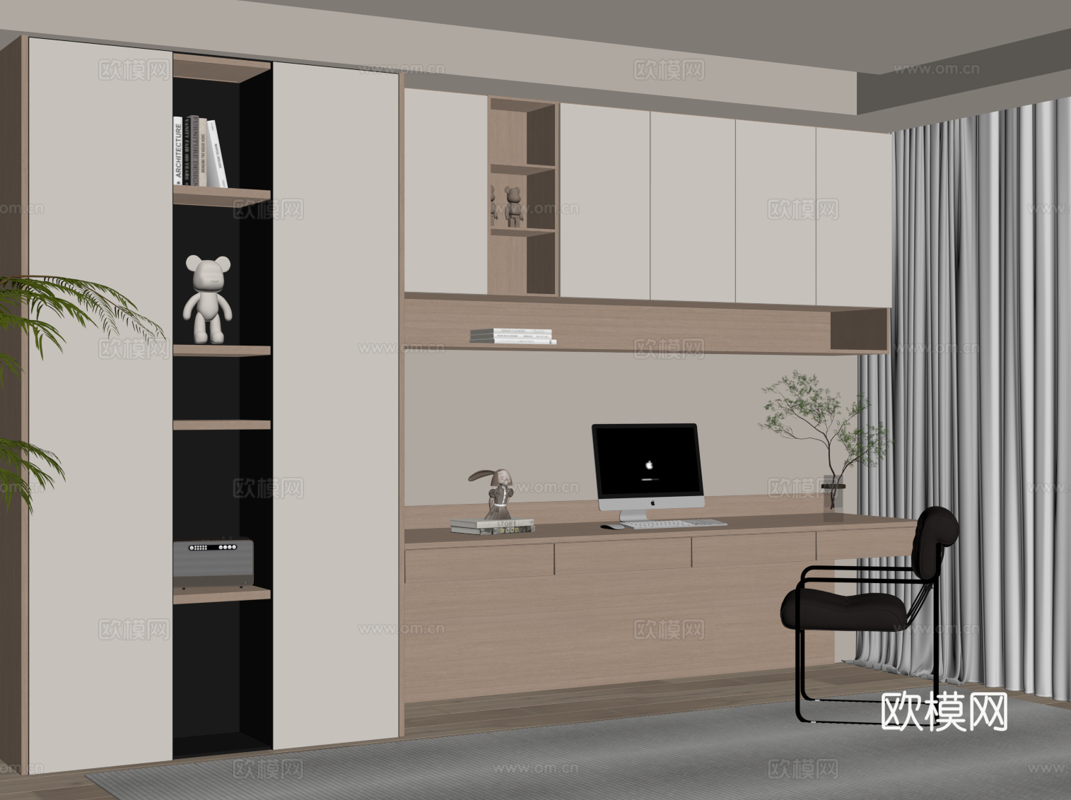 现代简约书柜 书桌椅su模型