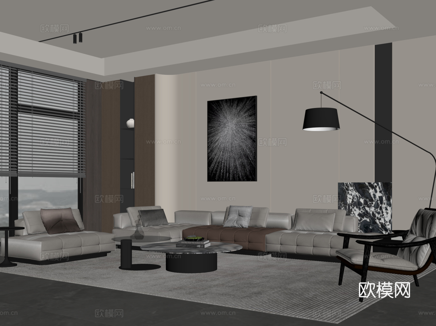 现代意式客厅 沙发背景墙 沙发茶几组合su模型