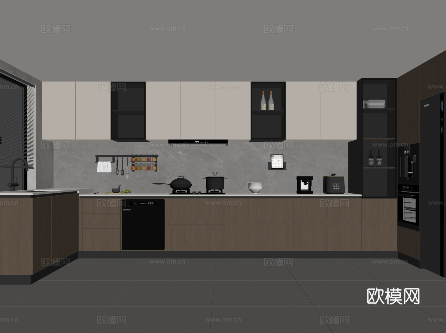 现代意式厨房 橱柜su模型