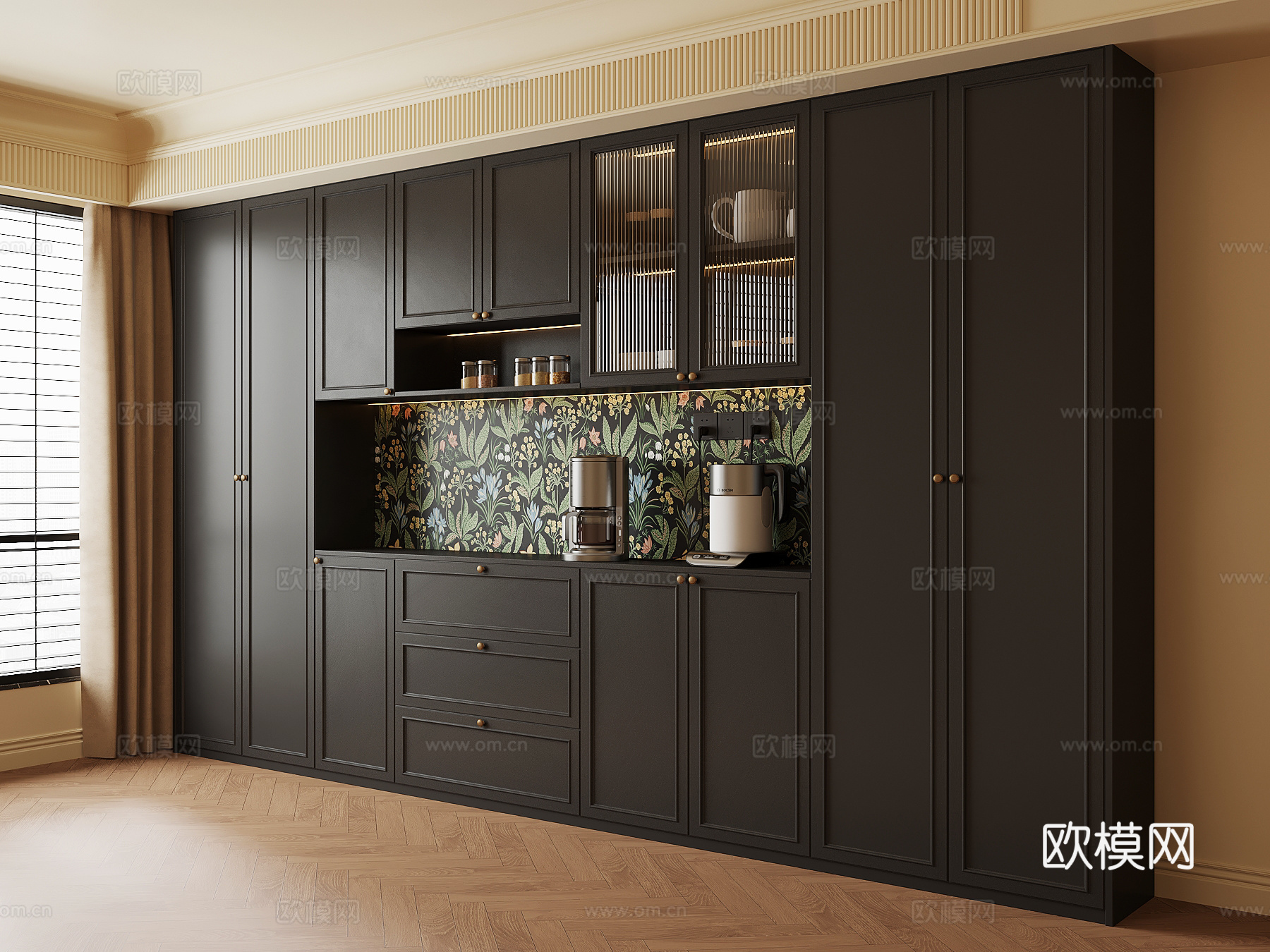 法式复古酒柜 餐边柜 橱柜su模型