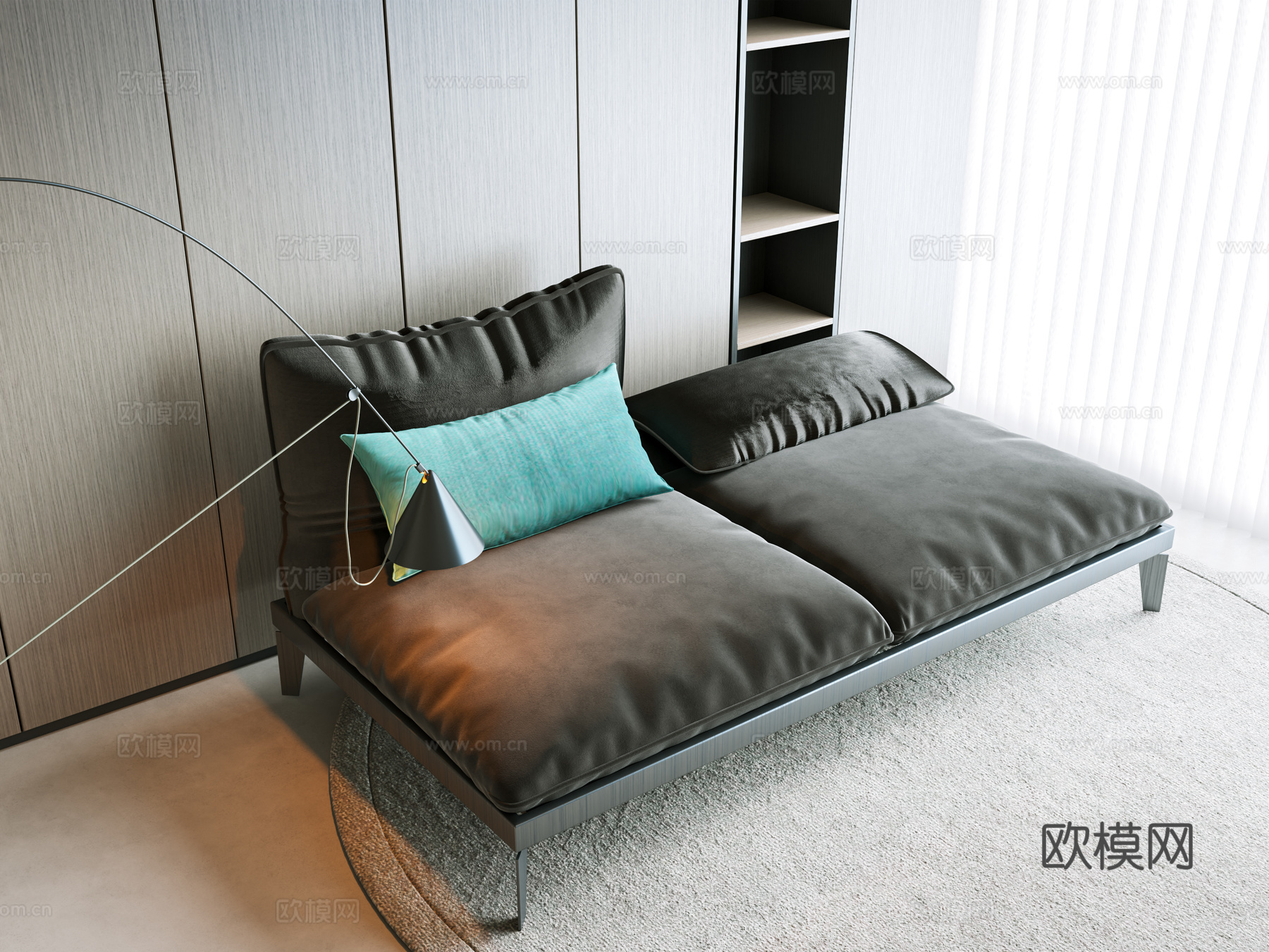 现代意式双人折叠沙发 双人沙发 意式沙发 休闲沙发su模型