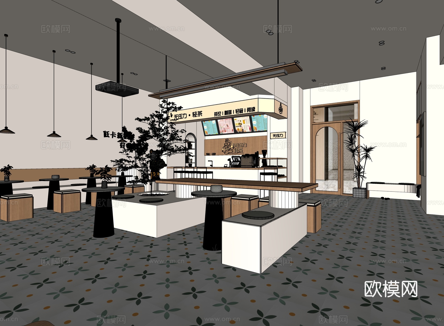现代原木色咖啡厅su模型