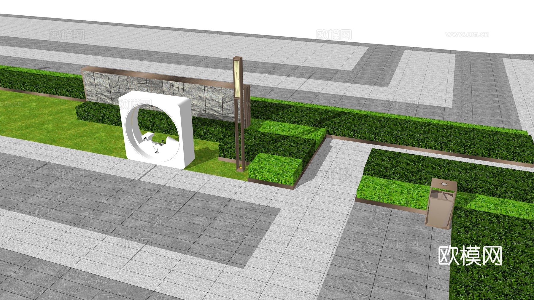 新中式景观廊架条凳，垃圾桶，灯柱su模型