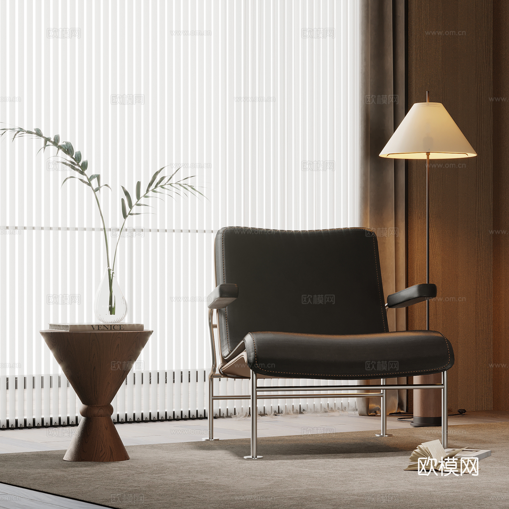 现代休闲椅 边几su模型