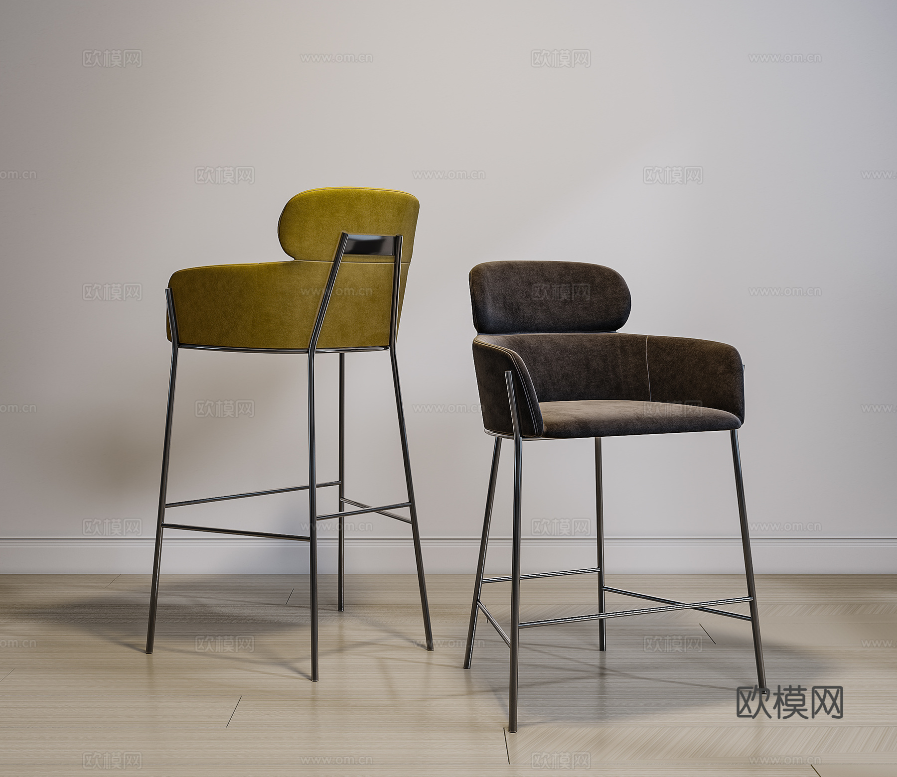 现代吧椅 铁艺吧椅  酒吧餐厅吧椅 吧台椅su模型