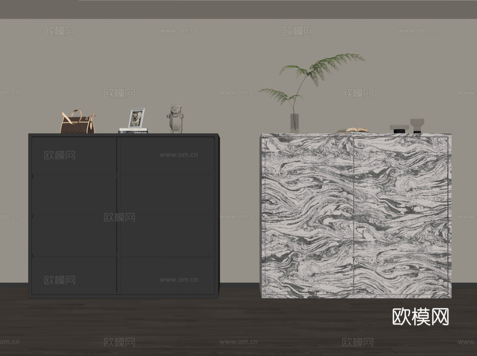 现代极简鞋柜 玄关柜 边柜su模型