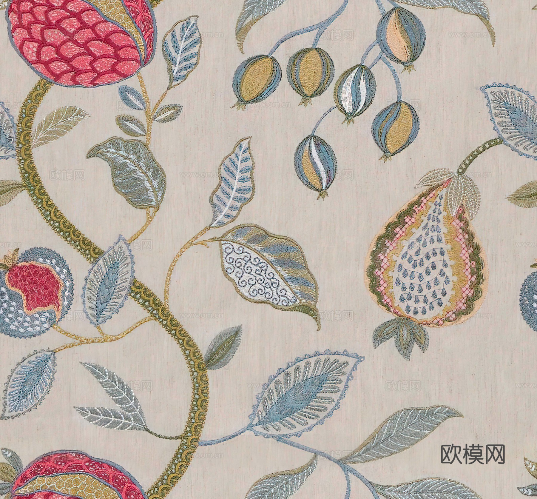 无缝刺绣花纹布