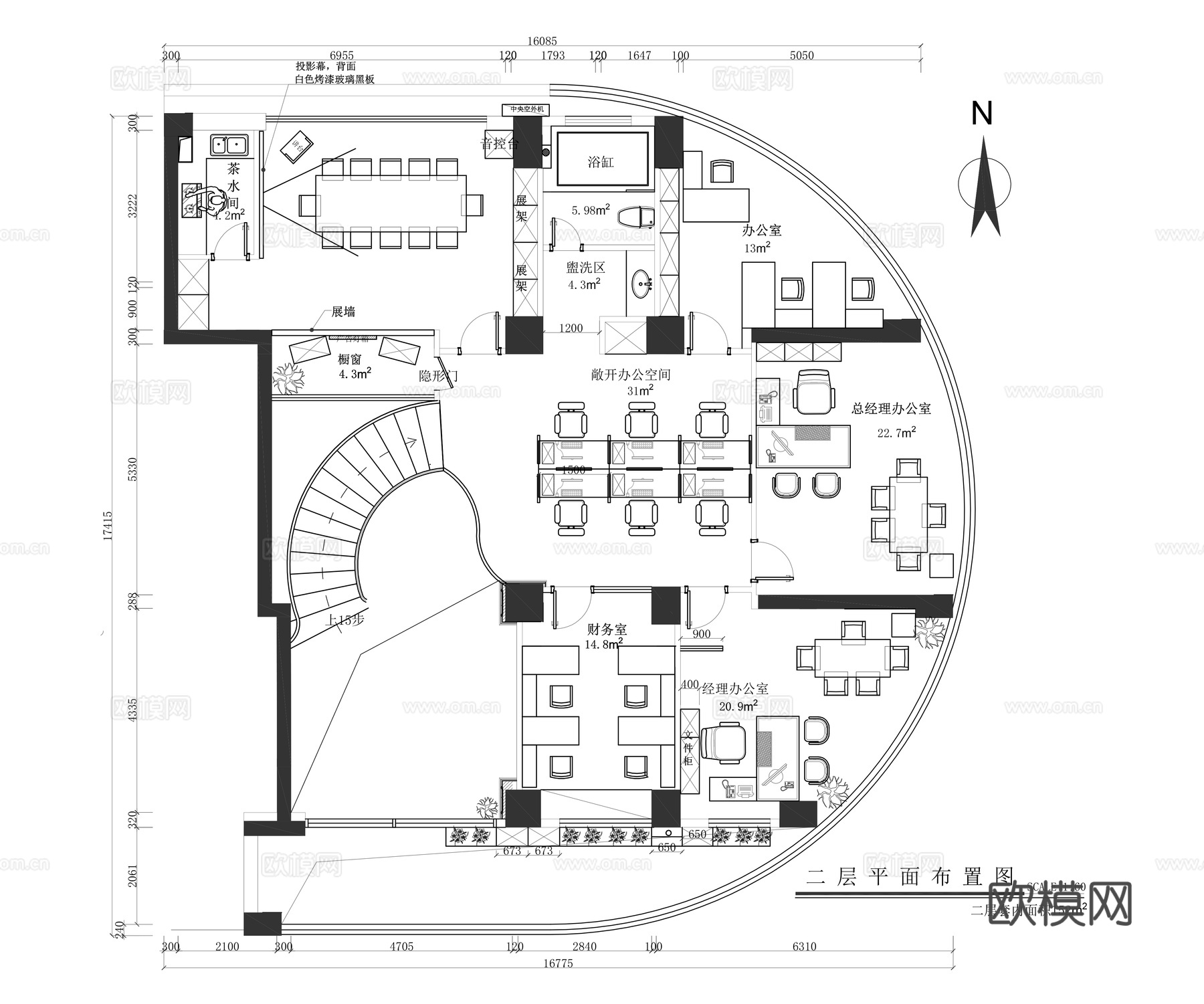 办公室平面施工图cad施工图