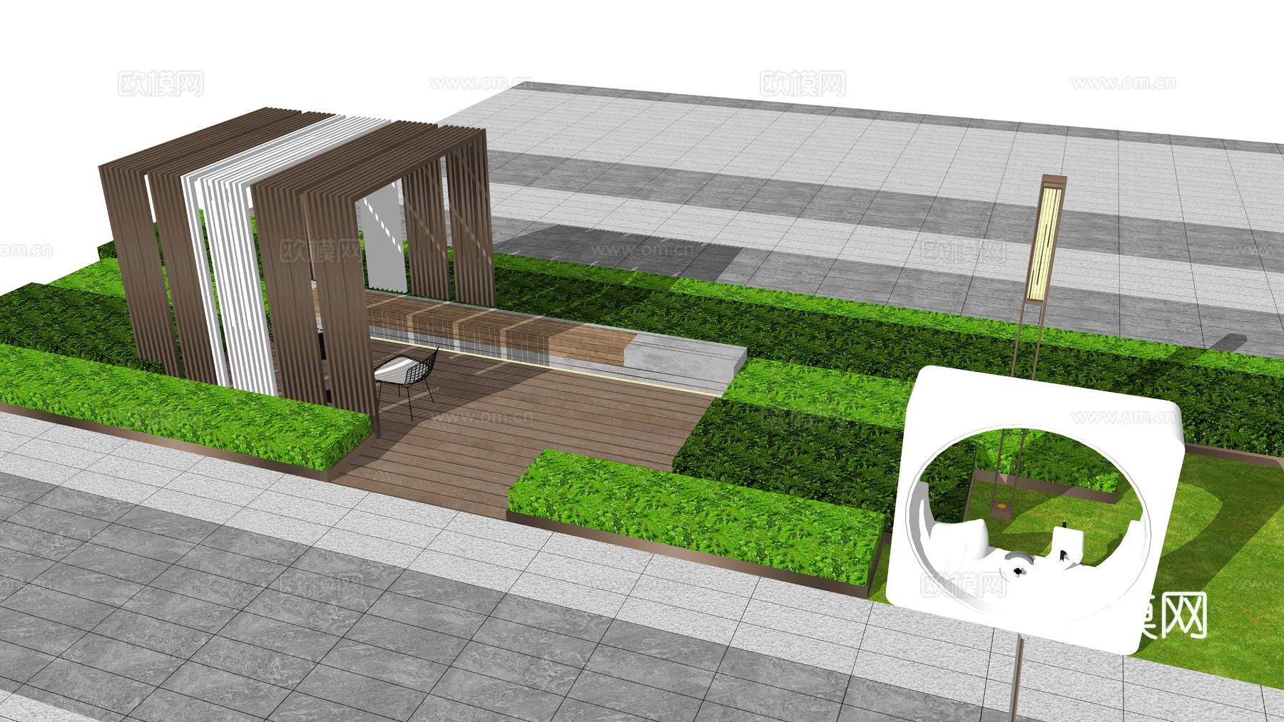 新中式景观廊架条凳，垃圾桶，灯柱su模型