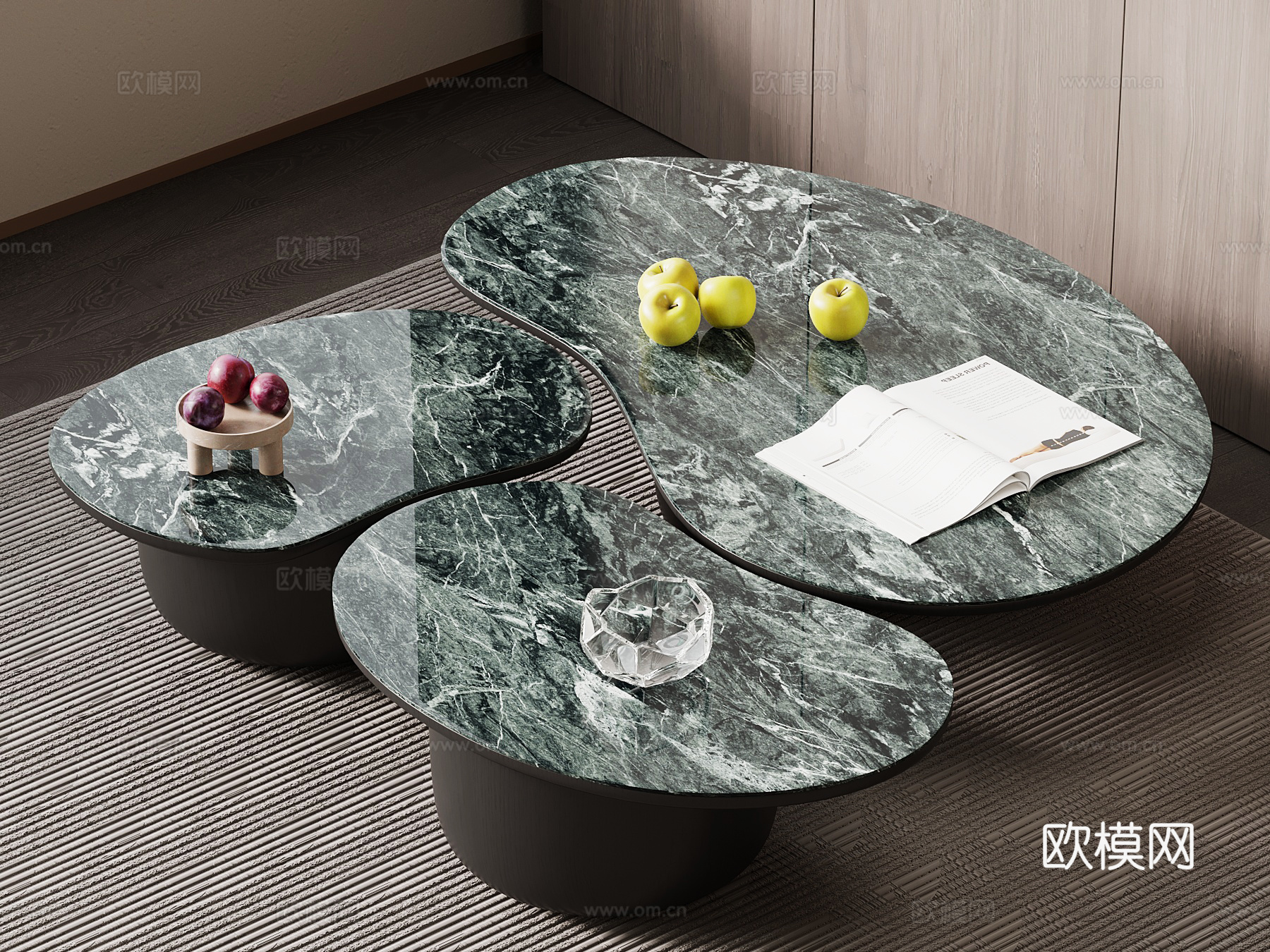 现代意式茶几 大理石茶几 子母茶几 异形茶几su模型