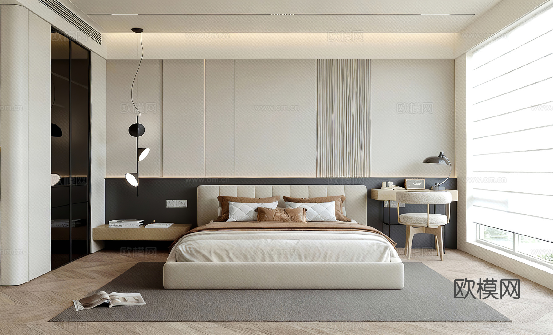 现代家居卧室_次卧_主卧_无主灯卧室_卧室梳妆台3d模型下载