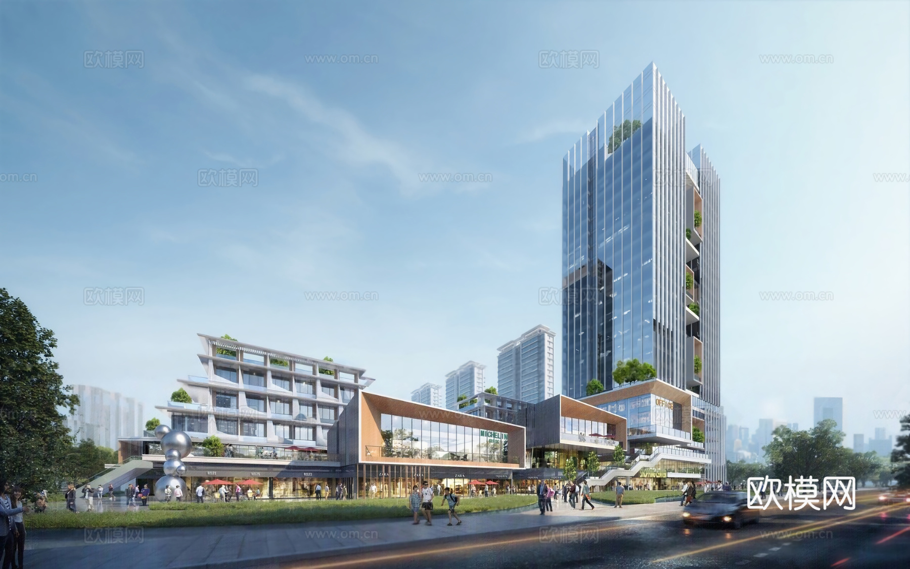 现代商业街 商业综合体 办公楼 写字楼 沿街商业su模型