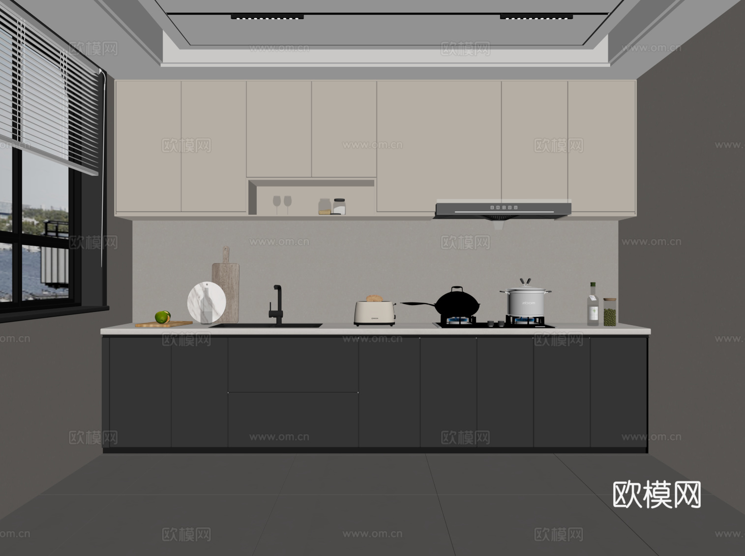 现代简约厨房 橱柜su模型